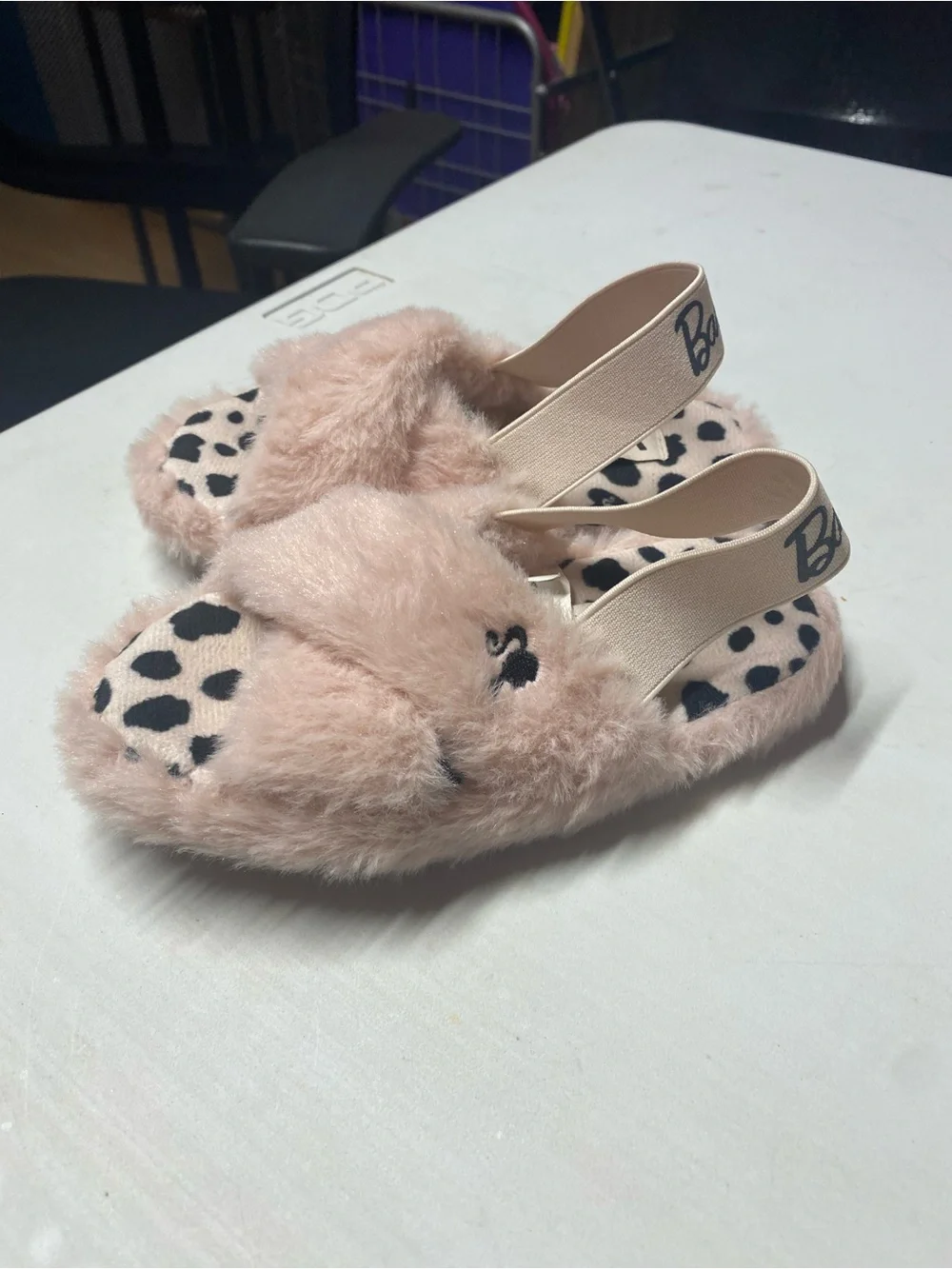 Mattel Barbie Soft Pink Faux Fur Slide Sandals with Leopard Insole